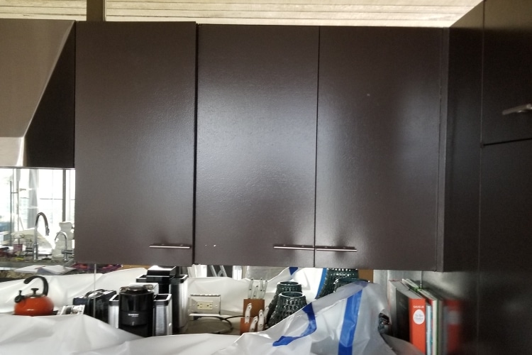 freshly painted upper kitchen cabinets